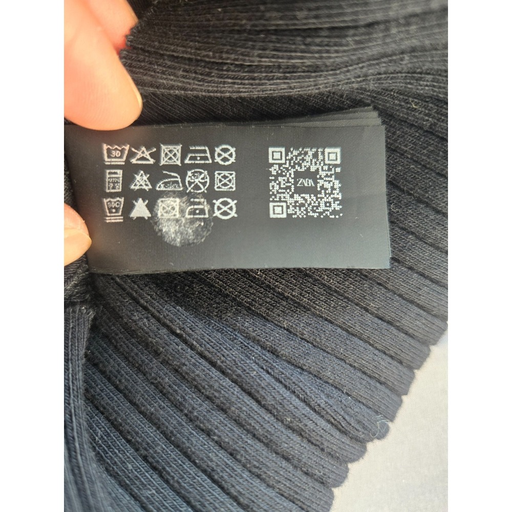Zara Ribbed Collared Sweater V-Neck Cotton Front Fake Pockets Black Quiet Luxury - Picture 12 of 16
